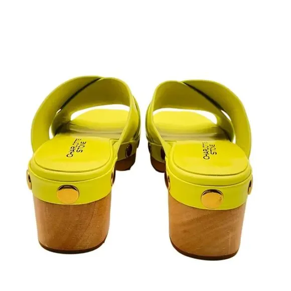 Charlotte Stone Amos Studded Platform Clog Sandals Chartreuse Yellow Size 7 - Picture 9 of 12